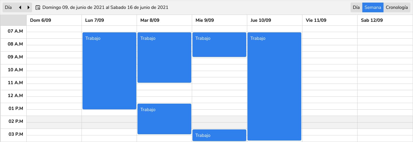 Calendario y horarios